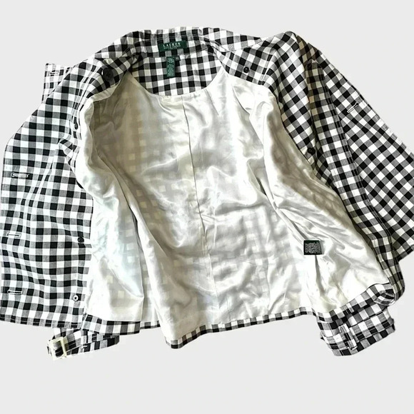 LAUREN RALPH LAUREN NWOT BLACK & WHITE GINGHAM TRENCH COAT | PETITE LARGE - Picture 10 of 12